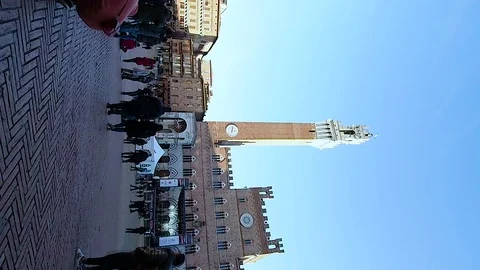 Vertical view of the Torre del Mangia in 4k Stock Footage 101526956