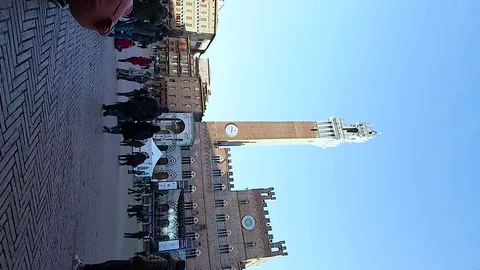 Vertical view of the Torre del Mangia in 4k Stock Footage 101528341