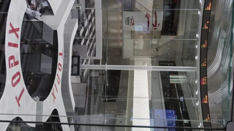 Vertical View of the Trading Floor of the Tokyo Stock Exchange Stock Footage 61741584