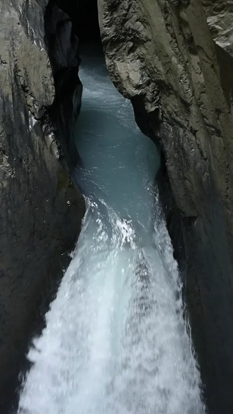 Vertical View of Trummelbach Falls Narrow Gorge Cascade Stock-Footage 317848043
