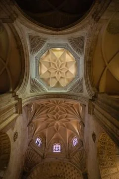Vertical view of the upper archs, domes and architectural design of the santa Stock Photos