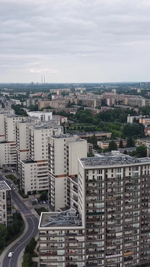 Vertical view. Urban landscape with multi lane stroad and parking Stock-Footage 348631246