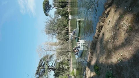 Vertical view of the Villa Borghese Lake and Tempio di Esculapio Stock Footage 105677549