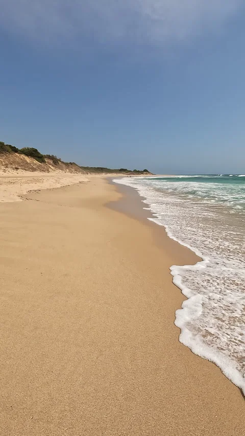 Vertical view walking on the seashore sand of a paradisiacal beach Stock-Footage 332074967