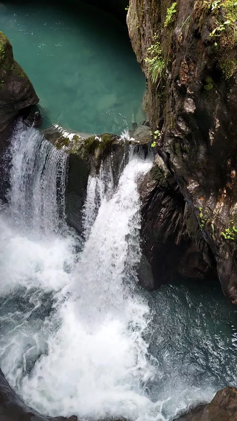 Vertical view of watterfalls in Austria Stock Footage 223378090