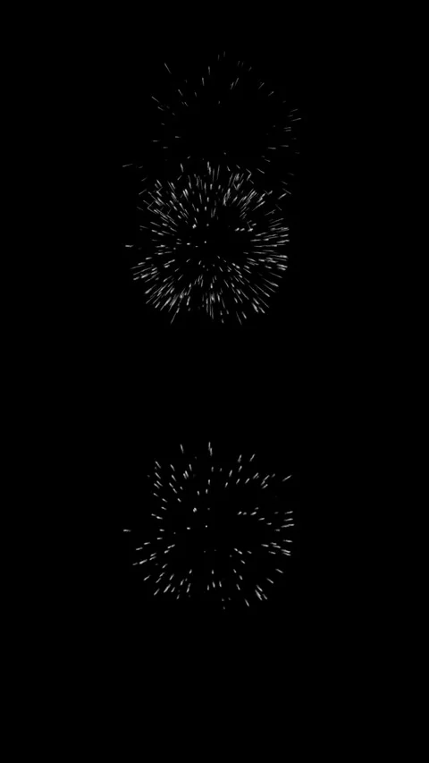 Vertical View of White Fireworks Exploding on Black Background Stockbeeldmateriaal 347674530