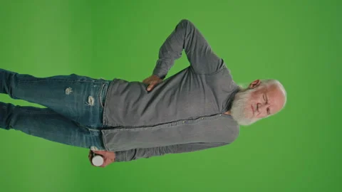 Vertical View.Green Screen. An Old Man Has a Backache. Video stock 262222239
