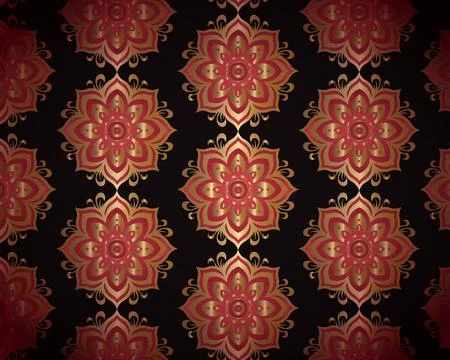 A Vertical Vine Pattern on a Black Background Stock Illustration