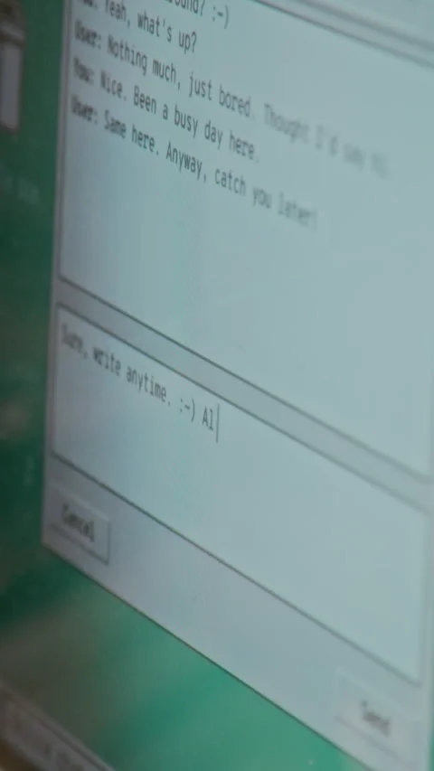 Vertical of Vintage Computer Screen Showing Text Typed in Instant Messenger Stock Footage 340627316