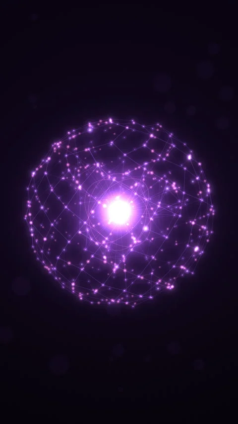 Vertical violet neural network sphere with a pulsing AI core and glowing ne.. 库存影片 346895111