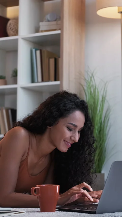 Vertical virtual chat weekend online girl notebook Stock Footage 279958511