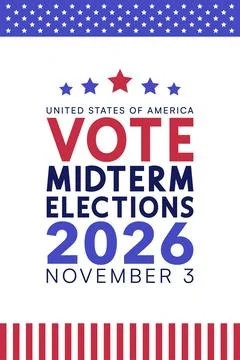 Vertical Vote Midterm Elections 2026 November 3 White Background Иллюстрация