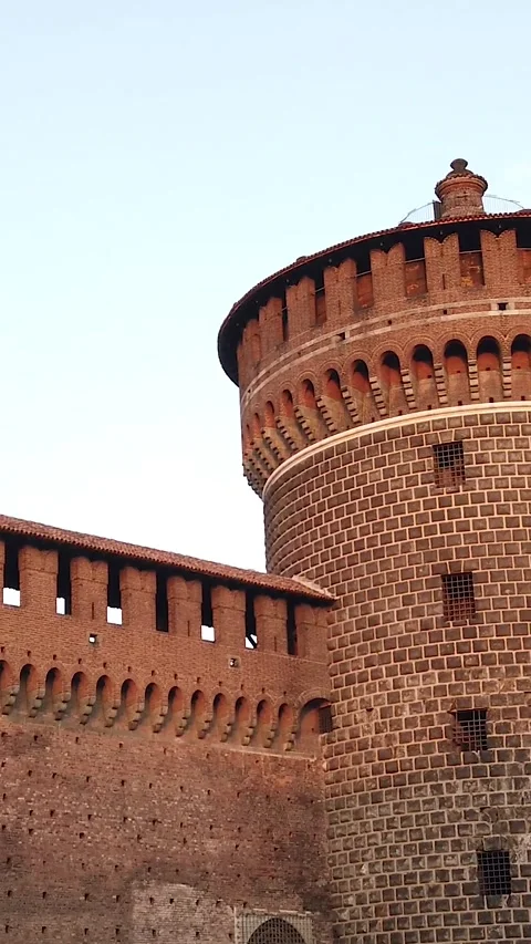 Vertical Walking View of Sforza Castle in Milan Italy near Sempione Park Stock Footage 346264149