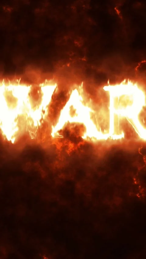 Vertical war text burning in fire on dark background Stock Footage 337608235