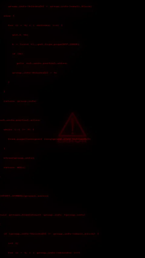 Vertical warning Sign error Signal on running code on black background.  Stock Footage 316162446