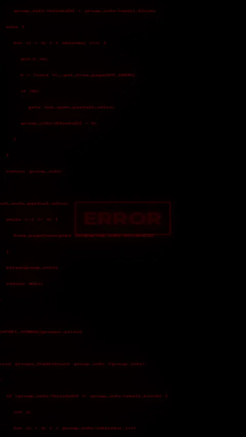 Vertical warning Sign error text on running code on black background.  Stockbeeldmateriaal 316157553