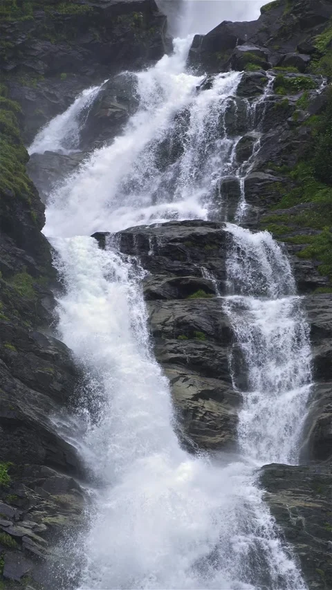 Vertical Waterfall Cascade in Mountain Stream Stock Footage 318073749