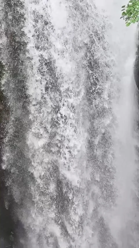 Vertical waterfall detail in an Austrian gorge, with water thundering over the Stock Footage 339910495