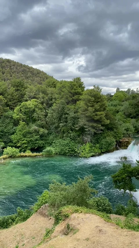 Vertical - Waterfalls And Turquoise River In Krka National Park Croatia Stock Footage 345278006