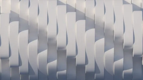 Vertical Waving ribbons loop pattern white lines background 3d render Stock Footage 345154342