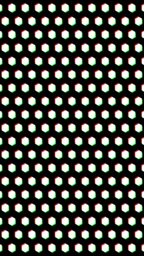 Vertical Wavy Hexagon Honeycomb Pattern RGB Glitch 4K Loop Stock Footage 338383276