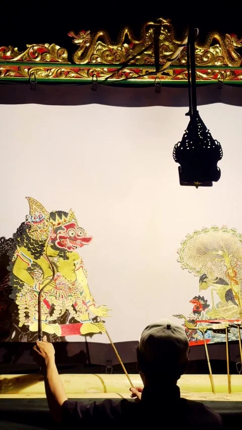 Vertical Wayang Puppets On Stage Stock Footage 337533685
