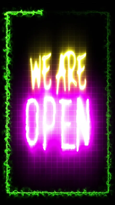 Vertical we are open colorful neon sign shops animation background Stock Footage 300358243