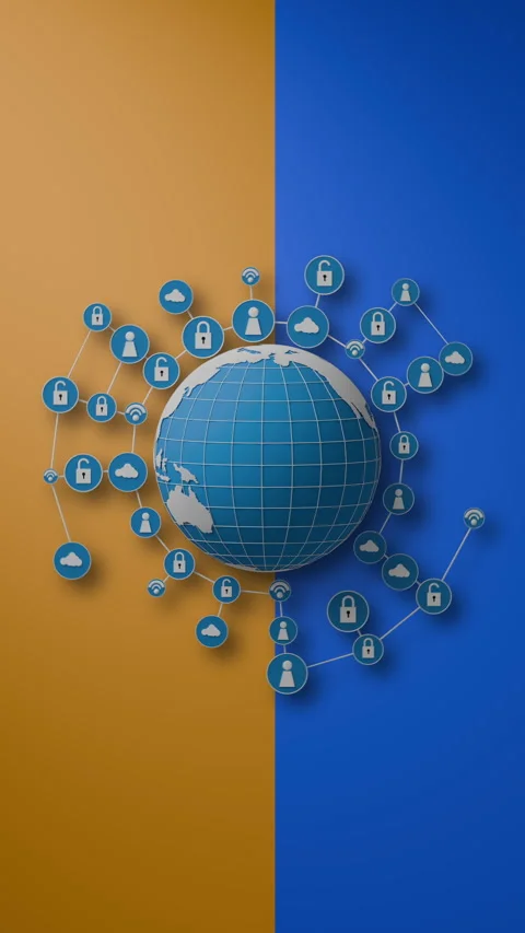 Vertical Web Network Motion Design Concept With Earth On Blue And Yellow BG Stock Footage 262759172