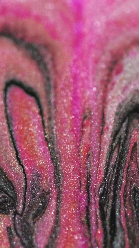 Vertical Wet glitter drip marble paint pink black ink wave Stock Footage 271051354