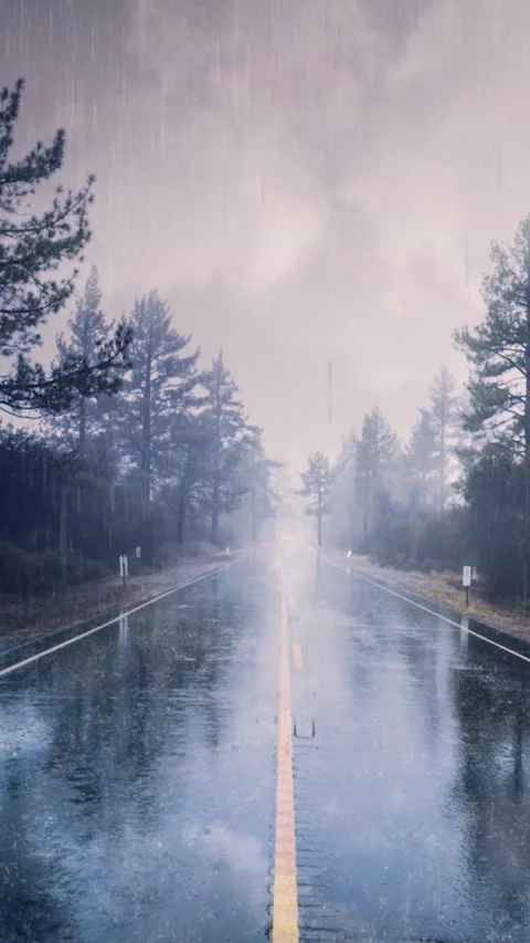Vertical Wet Rainy Road Through the Pines 4K Loop Stock Footage 274408086