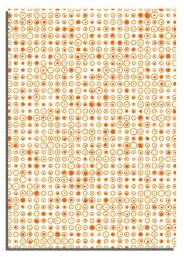Vertical white abstract background with orange dots and rings, cover, title.. Stock-Illustration