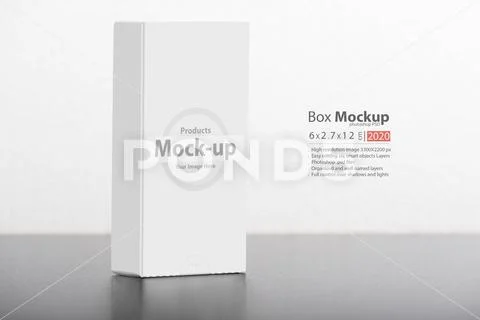 Vertical white box package on table mock-up series PSD Template