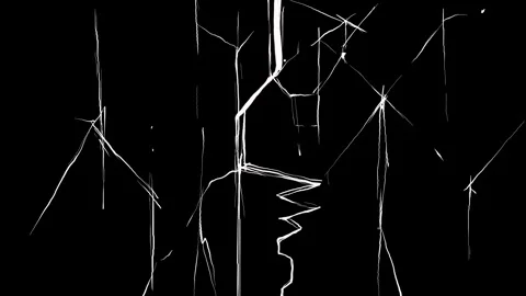 Vertical white thin crack lines on black screen. Stock animation of drawing Stock Footage 329390038