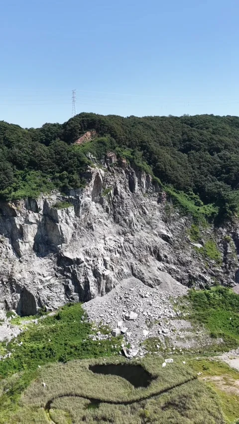 Vertical Wide Drone Shot of Quarry Cliff – Aerial Cinematic View Stock Footage 319765049