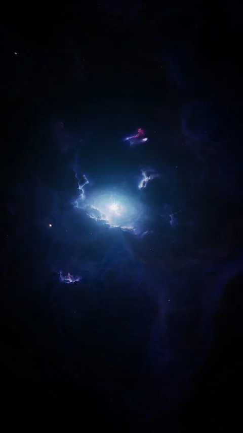 Vertical Wide Shot with Deep Blue Space Nebula and Black Hole Star Anomaly Stock Footage 260349813
