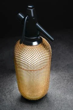 Vertical wide studio shot of backlit, luxury looking vintage soda siphon with Stock Photos