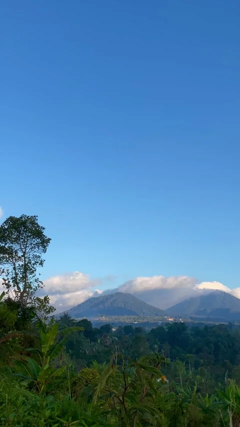 Vertical Wide View of Cloud Covered Mountain Peaks in Bali Vidéo 341808954