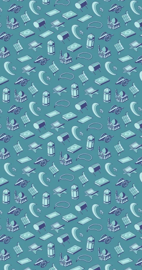 Vertical wiggly blue and teal ramadan icons looping video background Stock Footage 327246777