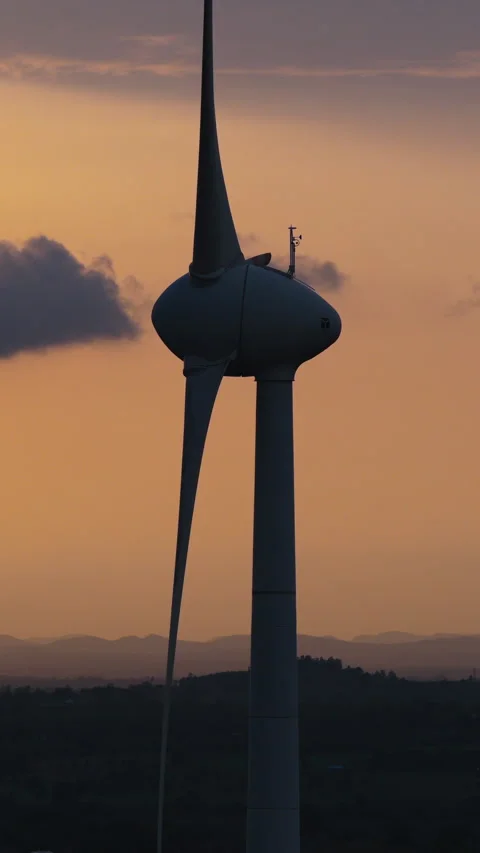 Vertical Wind Turbine Silhouette at Sunset Stock Footage 335800741