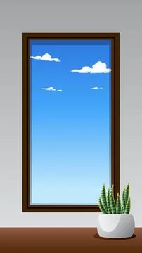 Vertical Window View of Blue Sky with Potted Snake Plant 库存插图