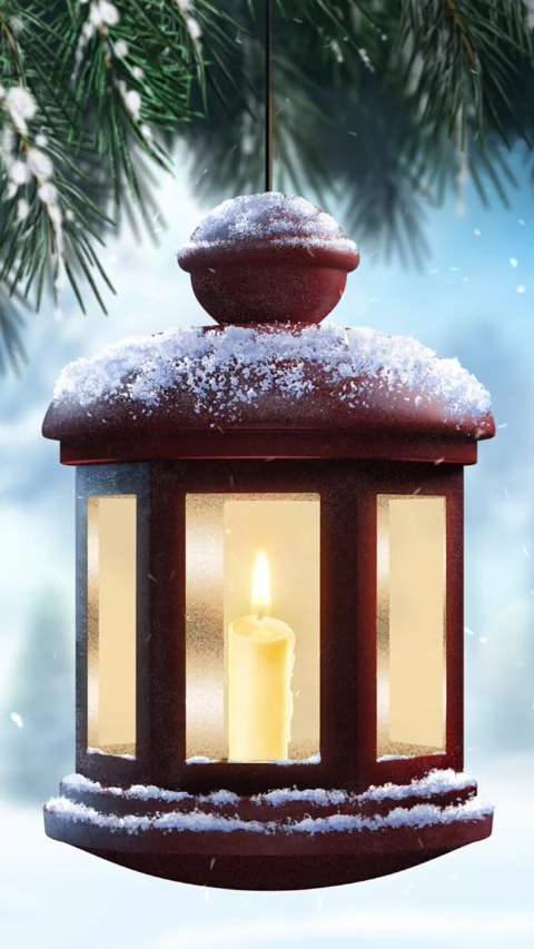 Vertical Winter Lantern in Snow 4k Loop Stock Footage 272370215