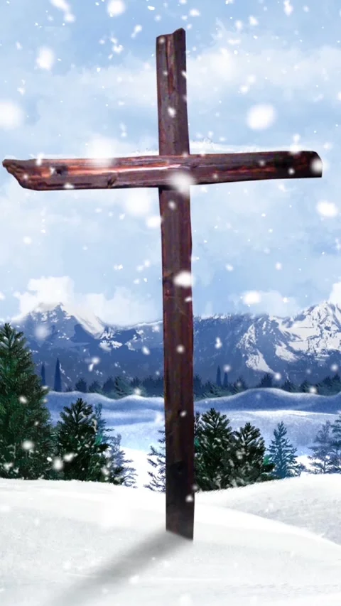 Vertical Winter Mountain Cross 4K Loop Stock Footage 272273711