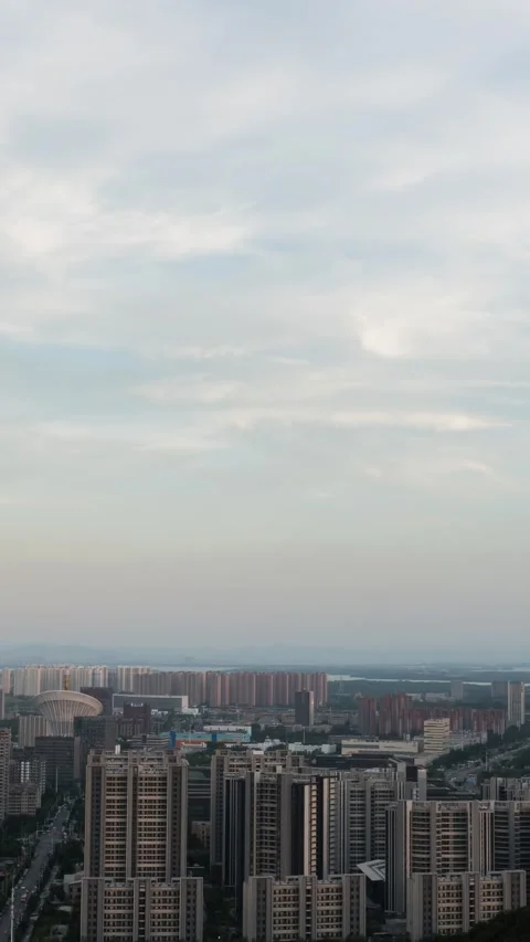 Vertical Wuhan City Skyscraper Sunset Glow Urban Motion Timelapse Stock Footage 327674172