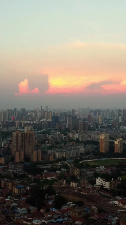 Vertical Wuhan Cityscape Aerial Drone Urban Landscape Motion Stock Footage 327683091
