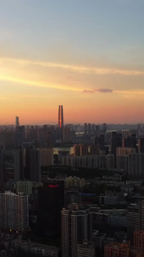 Vertical Wuhan Night View Aerial Drone Cityscape Light Motion Stock Footage 327680813