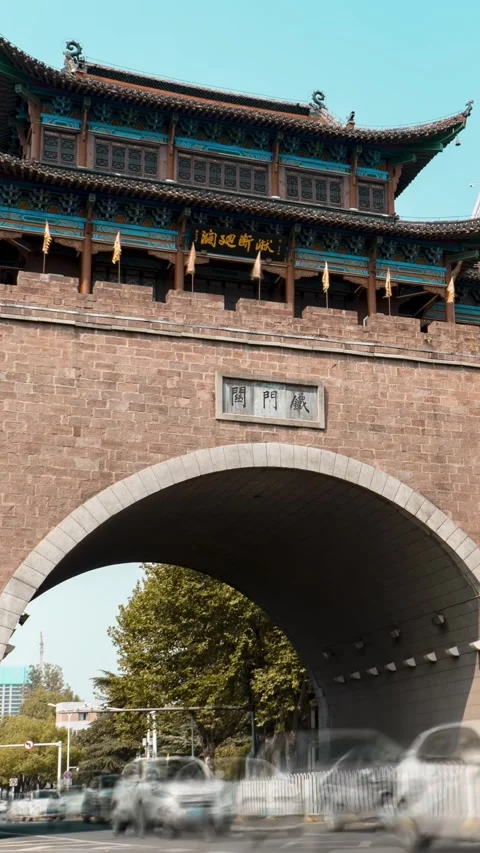 Vertical Wuhan Tiemenguan Ancient Gate City Motion Timelapse Stock Footage 327672988