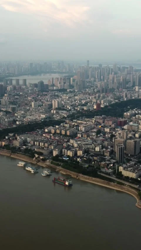 Vertical Wuhan Yangtze River Aerial View Drone Water Scenery Stock Footage 327683083
