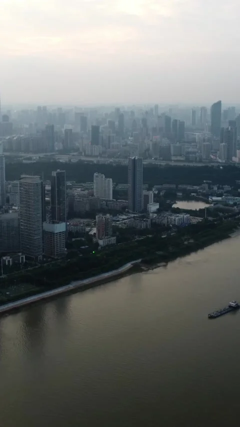 Vertical Wuhan Yangtze River Aerial View Drone Water Scenery Stock Footage 327683097