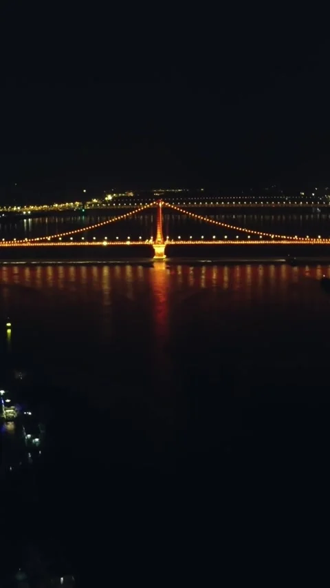 Vertical Wuhan Yangtze River Bridge Aerial Drone City Scenery Stock Footage 327683785