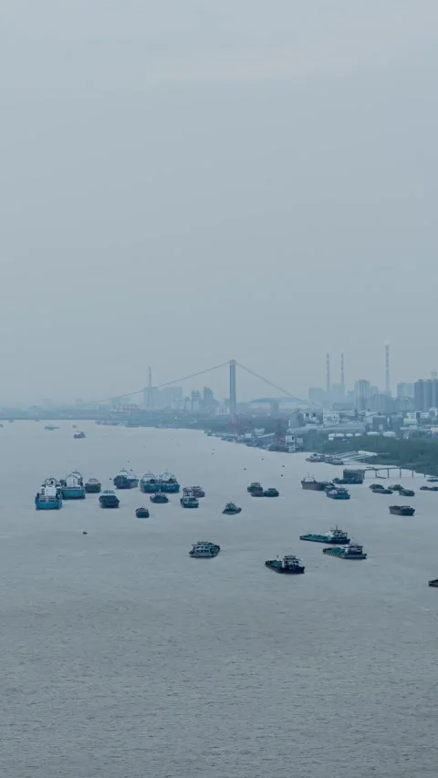 Vertical Yangtze River Cargo Ship Logistics Freight Motion Timelapse Stock Footage 327677235